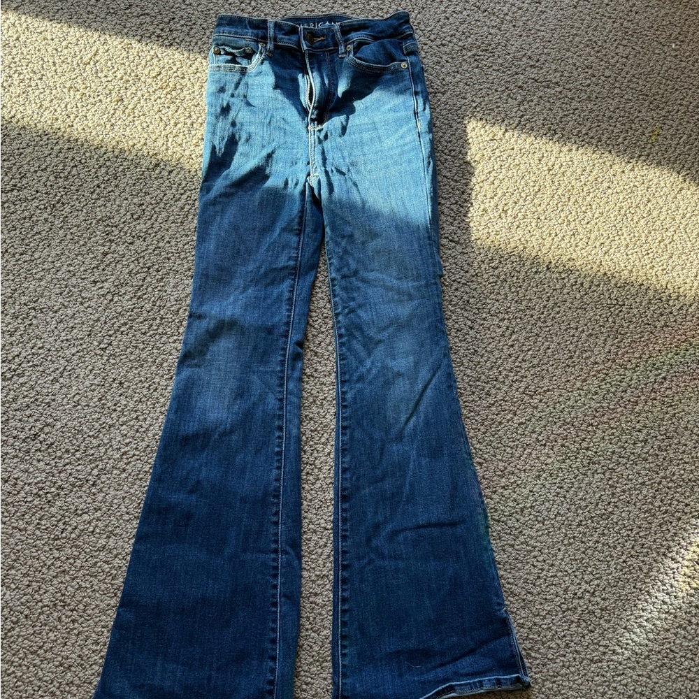 AE flare dark blue jeans